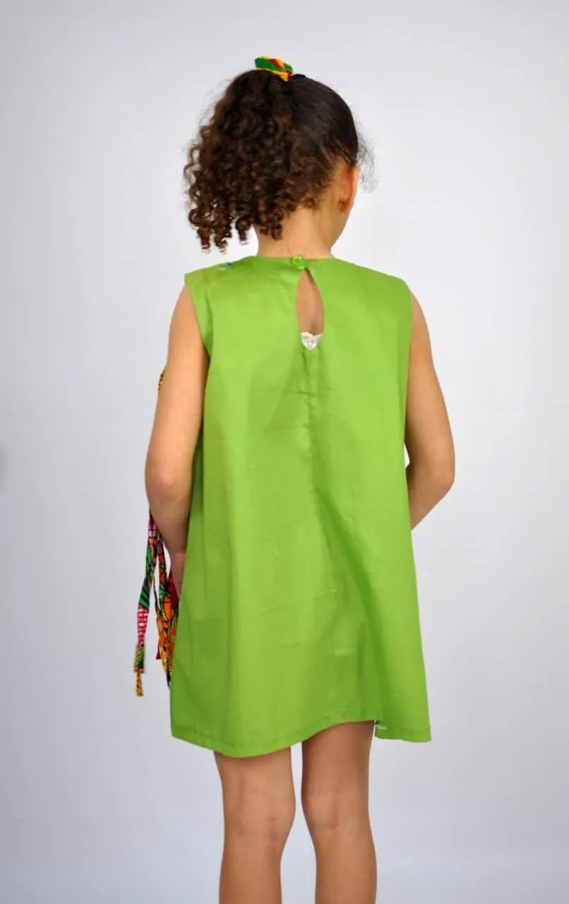 African Ankara Kids Tassel Green Dress - African Clothing Store | JT Aphrique