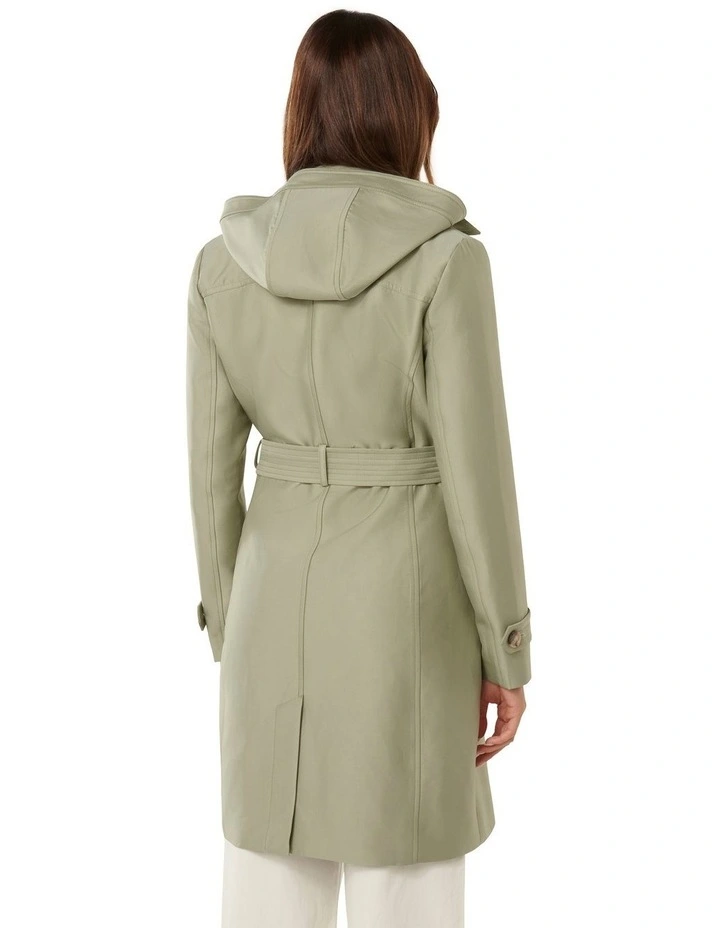 Alicia Short Hooded Trench Coat in Green