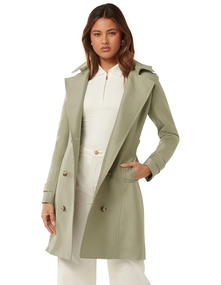 Alicia Short Hooded Trench Coat in Green