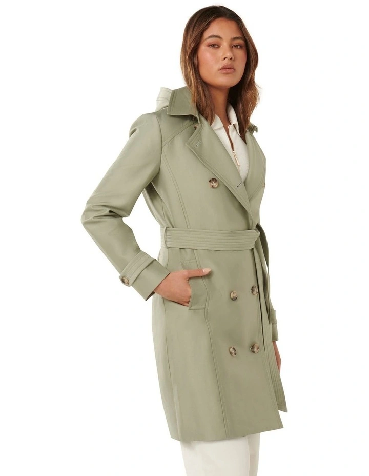 Alicia Short Hooded Trench Coat in Green