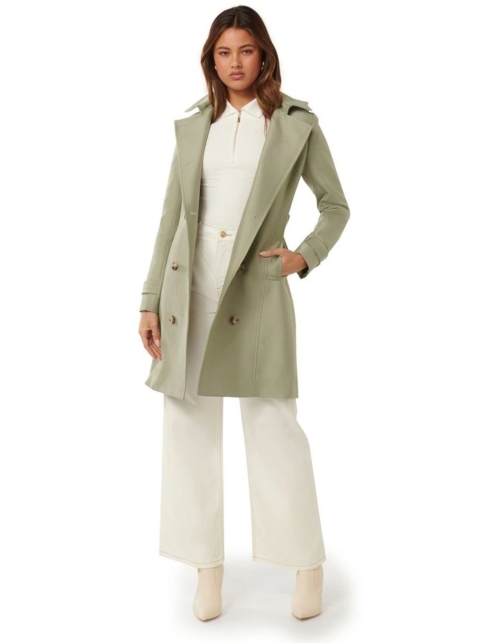 Alicia Short Hooded Trench Coat in Green