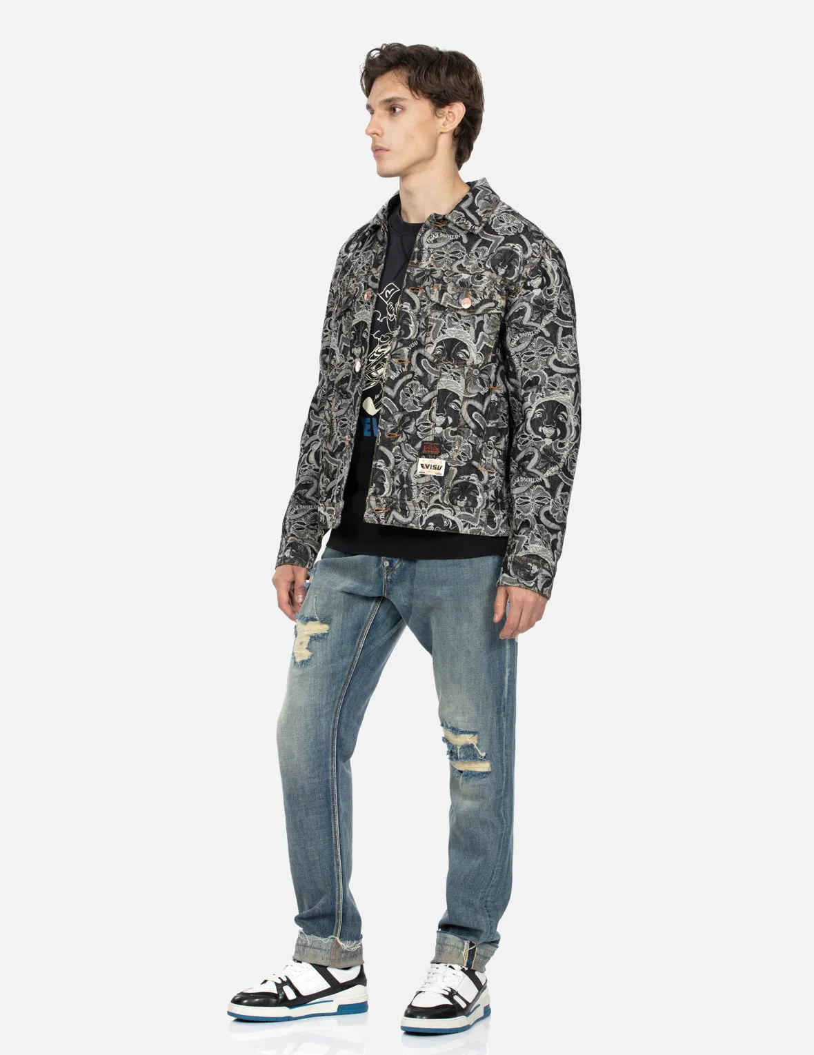 Allover Godhead and Kamon Jacquard Relax Fit Denim Jacket