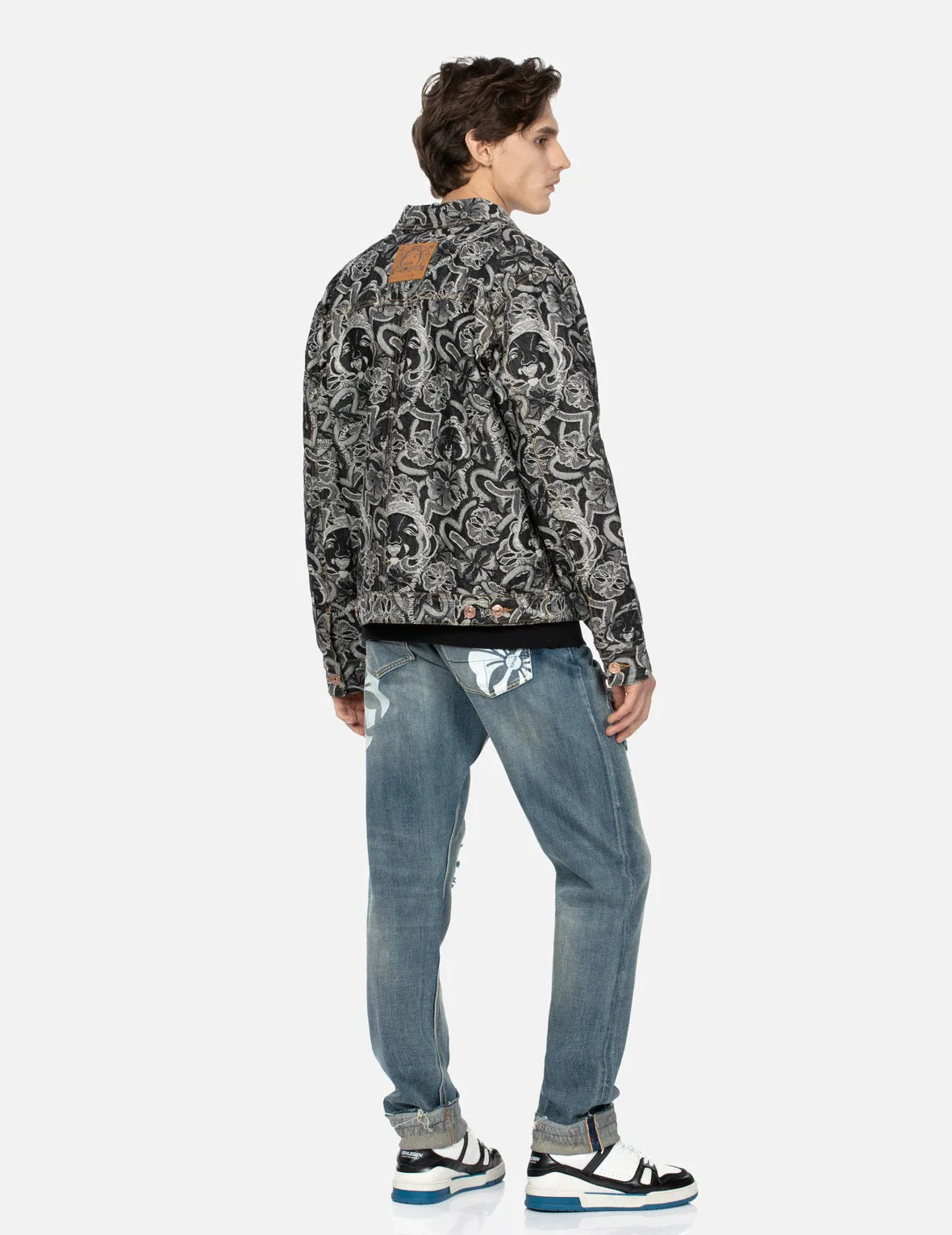 Allover Godhead and Kamon Jacquard Relax Fit Denim Jacket