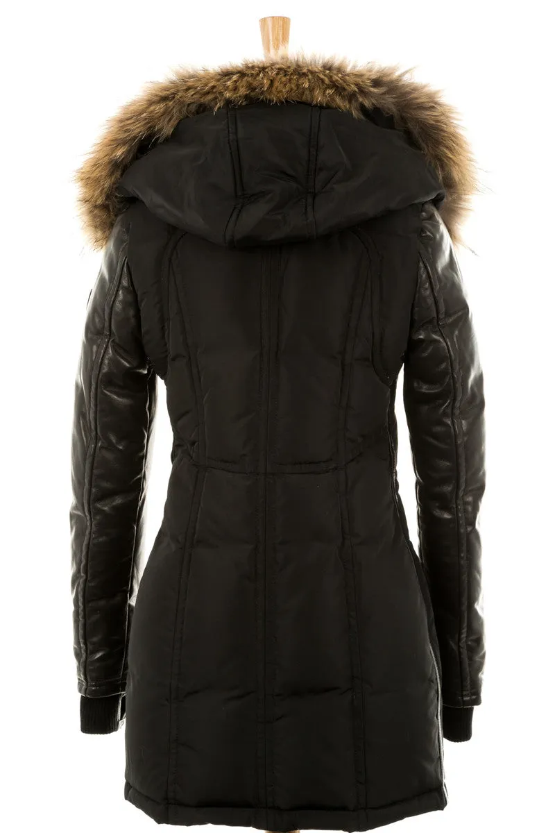 Arly Leather Sleeved Parka With Fur Trim