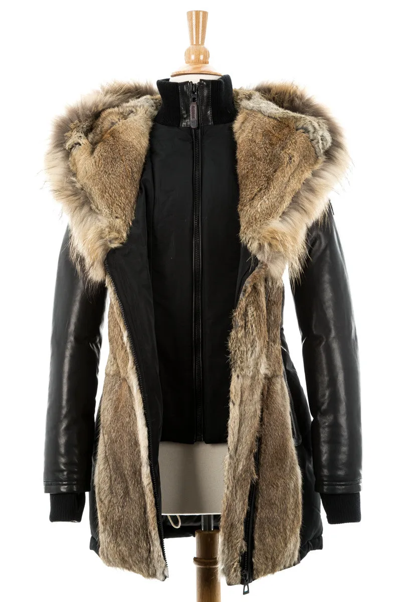 Arly Leather Sleeved Parka With Fur Trim