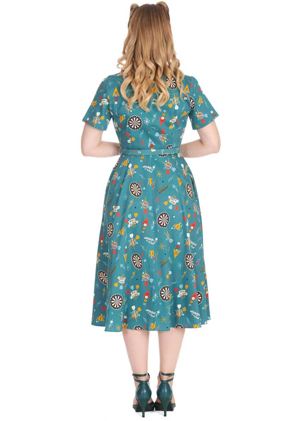 Banned Keep 'm Flying Darts 50's Swing Dress Teal