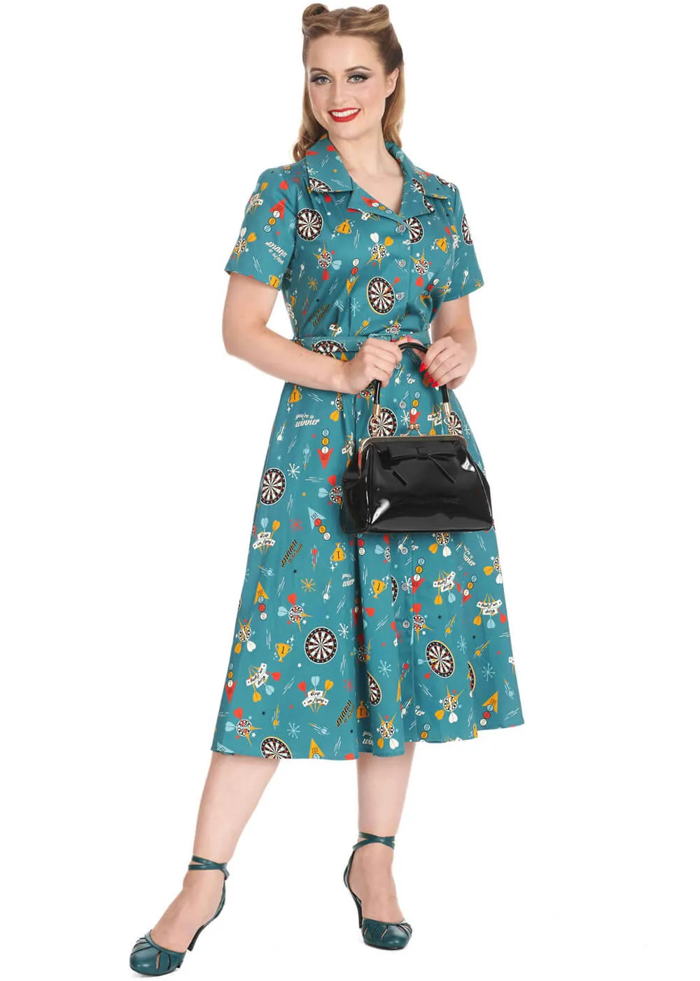 Banned Keep 'm Flying Darts 50's Swing Dress Teal