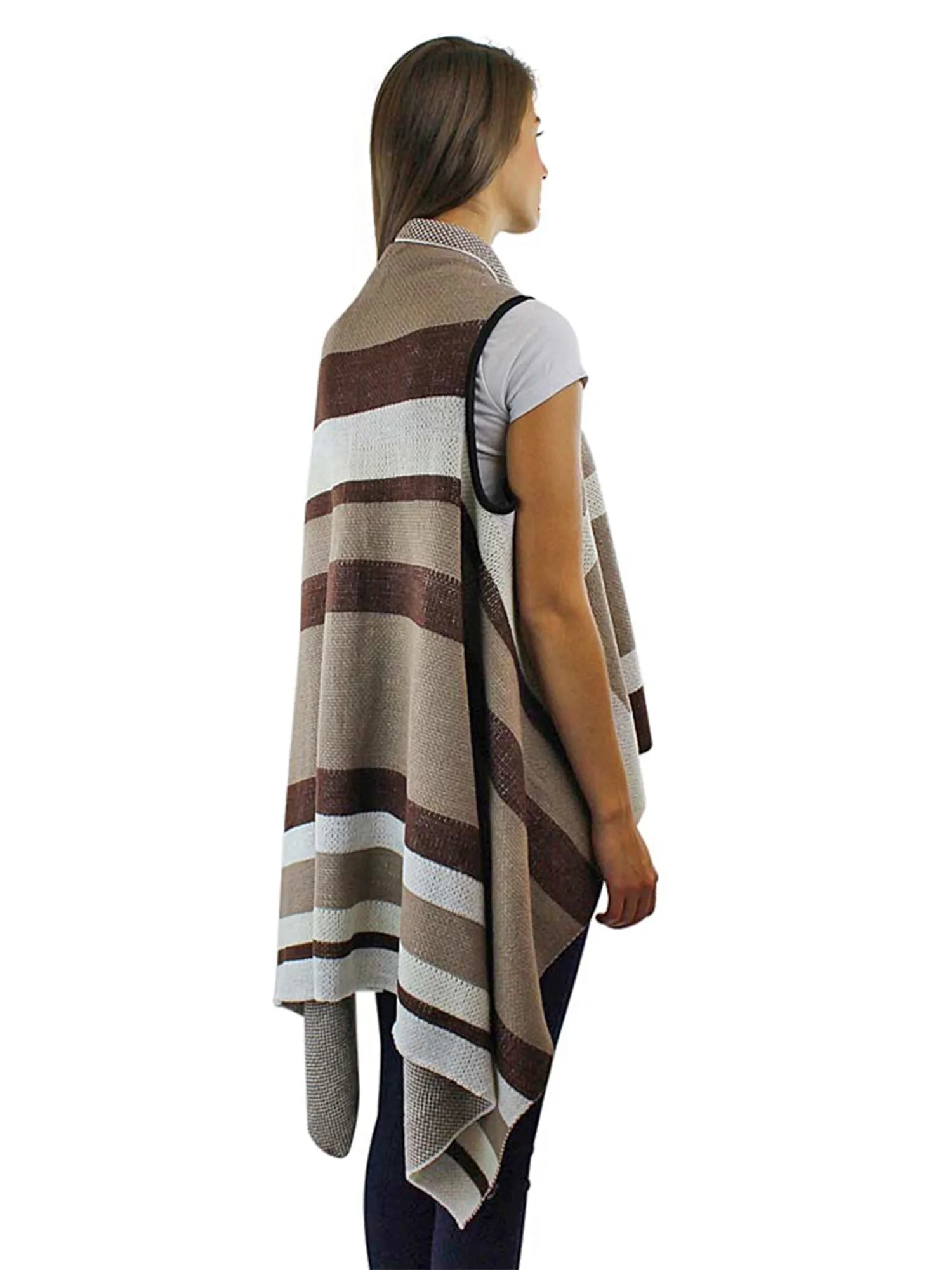 Beige & Taupe Sleeveless Long Draped Sweater Vest