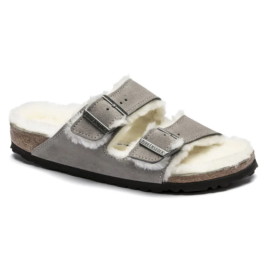 Birkenstock Arizona Shearling Lined Sandal **REGULAR/WIDE WIDTH**- Stone Coin Suede Leather