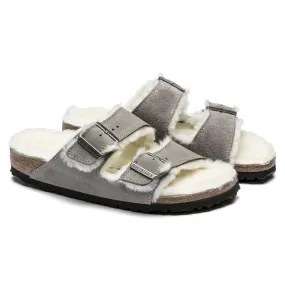 Birkenstock Arizona Shearling Lined Sandal **REGULAR/WIDE WIDTH**- Stone Coin Suede Leather