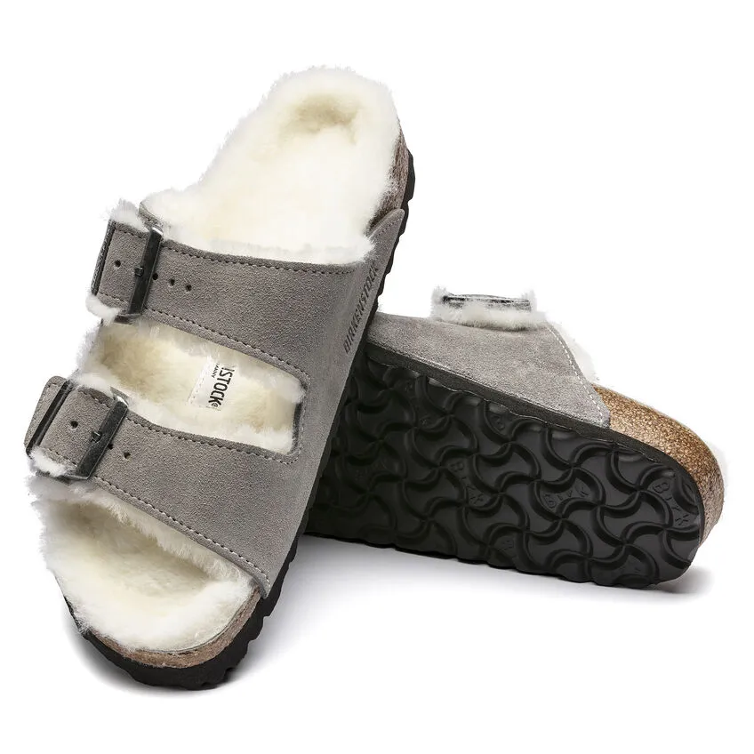 Birkenstock Arizona Shearling Lined Sandal **REGULAR/WIDE WIDTH**- Stone Coin Suede Leather