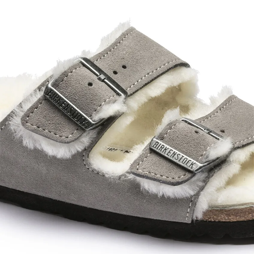 Birkenstock Arizona Shearling Lined Sandal **REGULAR/WIDE WIDTH**- Stone Coin Suede Leather