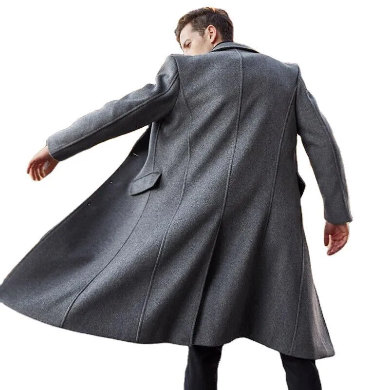 British Men's Long Trench Coat Woolen Coat