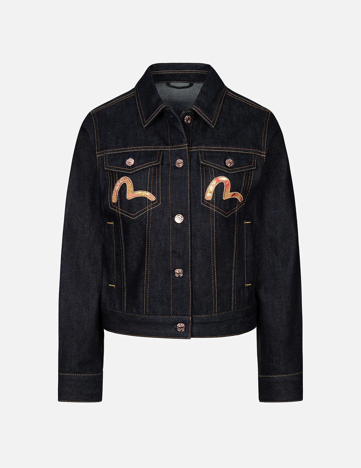 Brocade Seagull and Daicock  Appliqué Regular Fit Denim Jacket