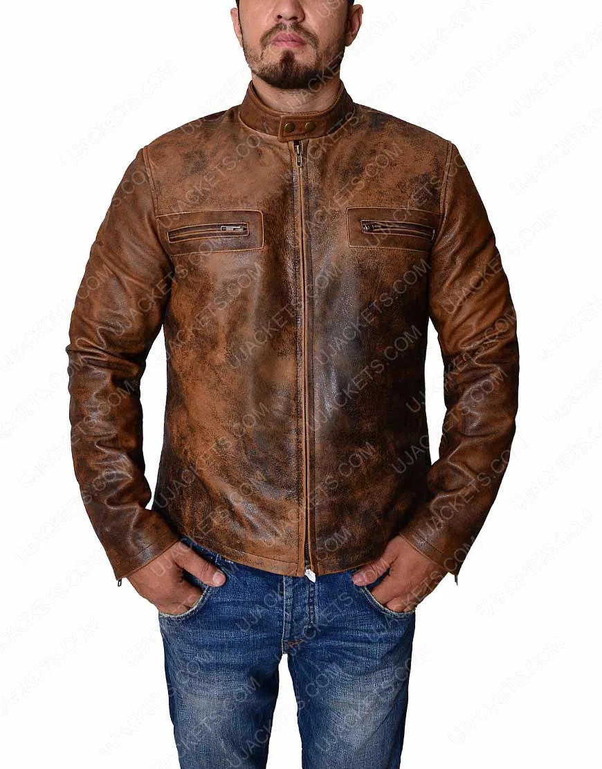 Brown Mens Distressed Leather Jacket - Ujackets