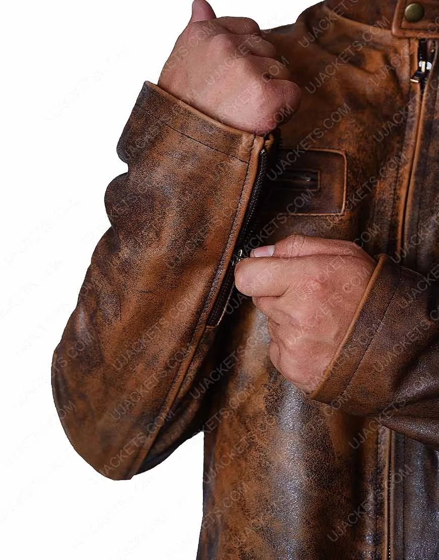 Brown Mens Distressed Leather Jacket - Ujackets