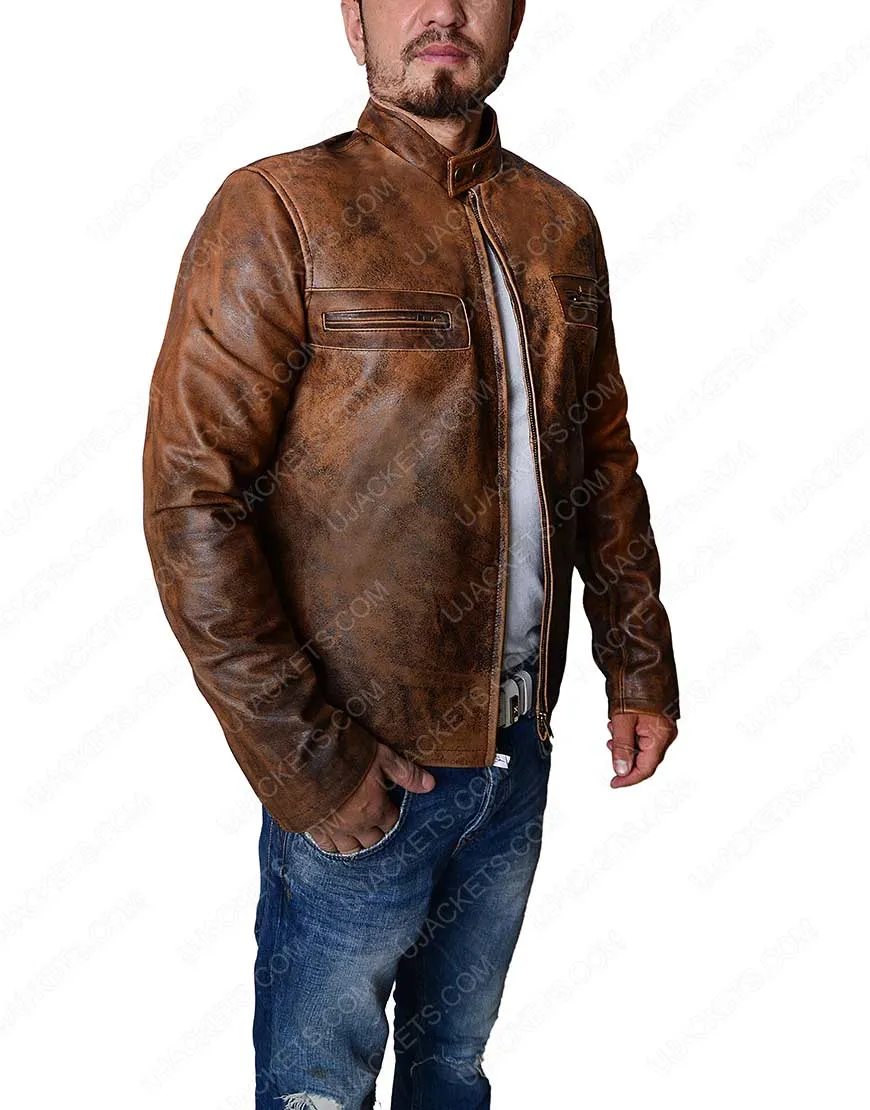 Brown Mens Distressed Leather Jacket - Ujackets