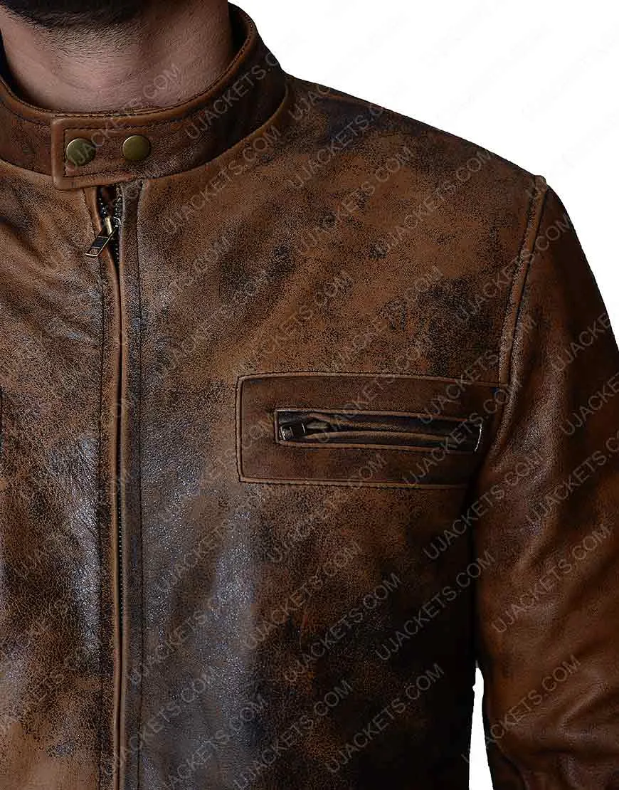 Brown Mens Distressed Leather Jacket - Ujackets