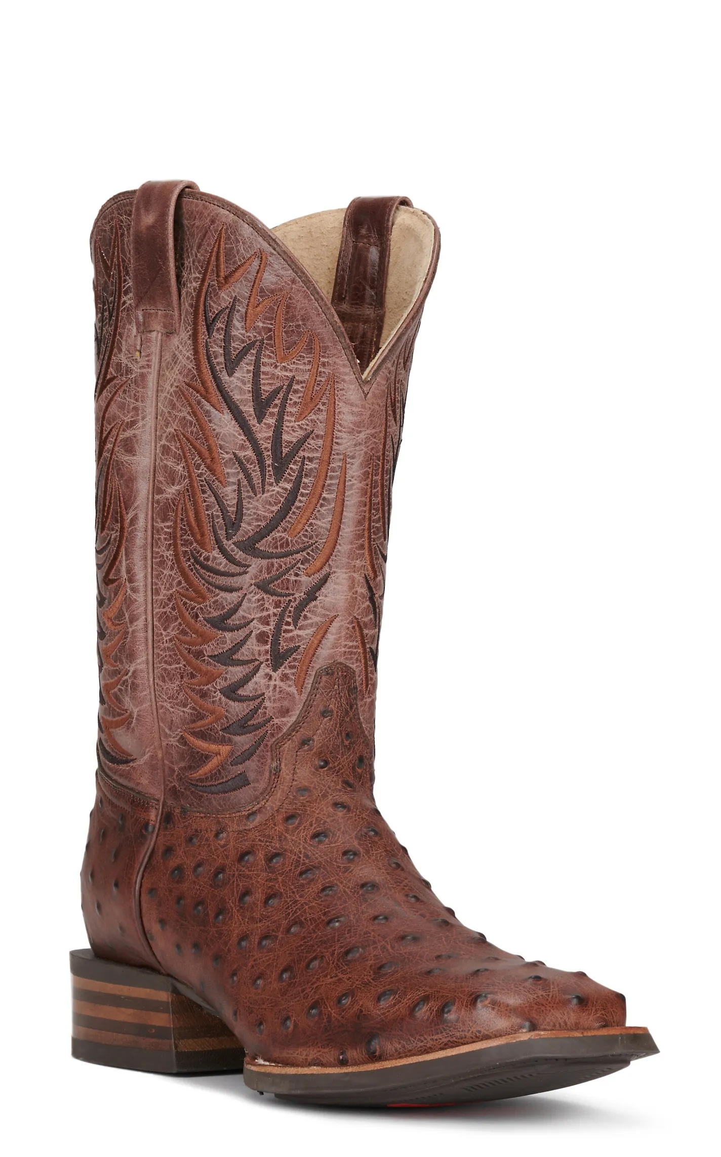 Cavender's Men's Intrepid Chocolate Ostrich Print Wide Square Toe Cowboy Boots