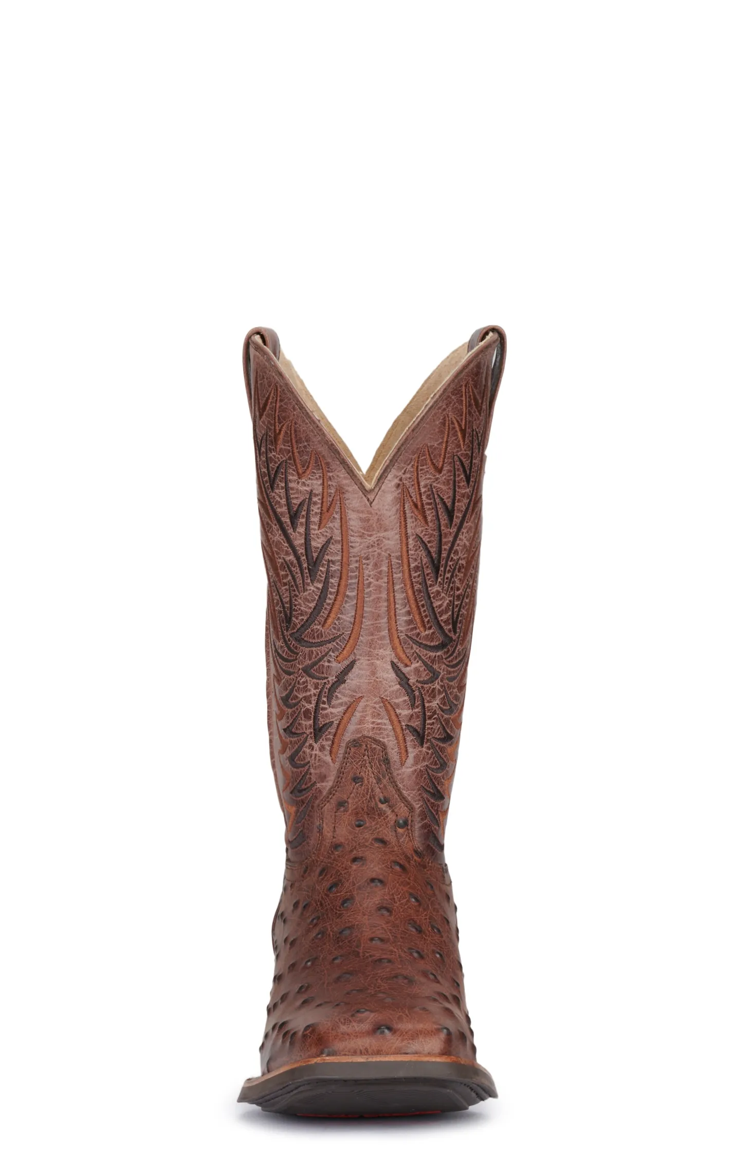 Cavender's Men's Intrepid Chocolate Ostrich Print Wide Square Toe Cowboy Boots