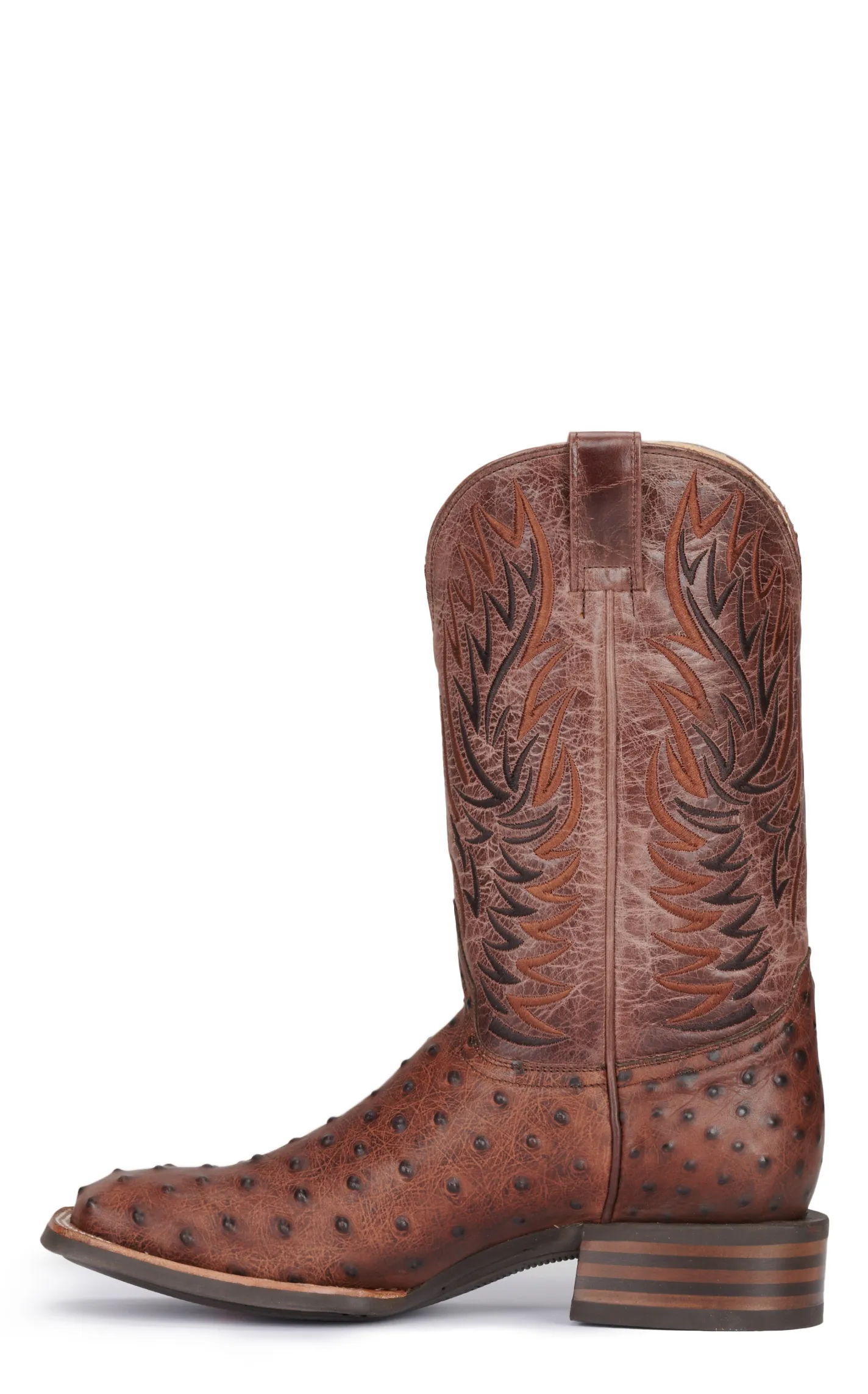 Cavender's Men's Intrepid Chocolate Ostrich Print Wide Square Toe Cowboy Boots