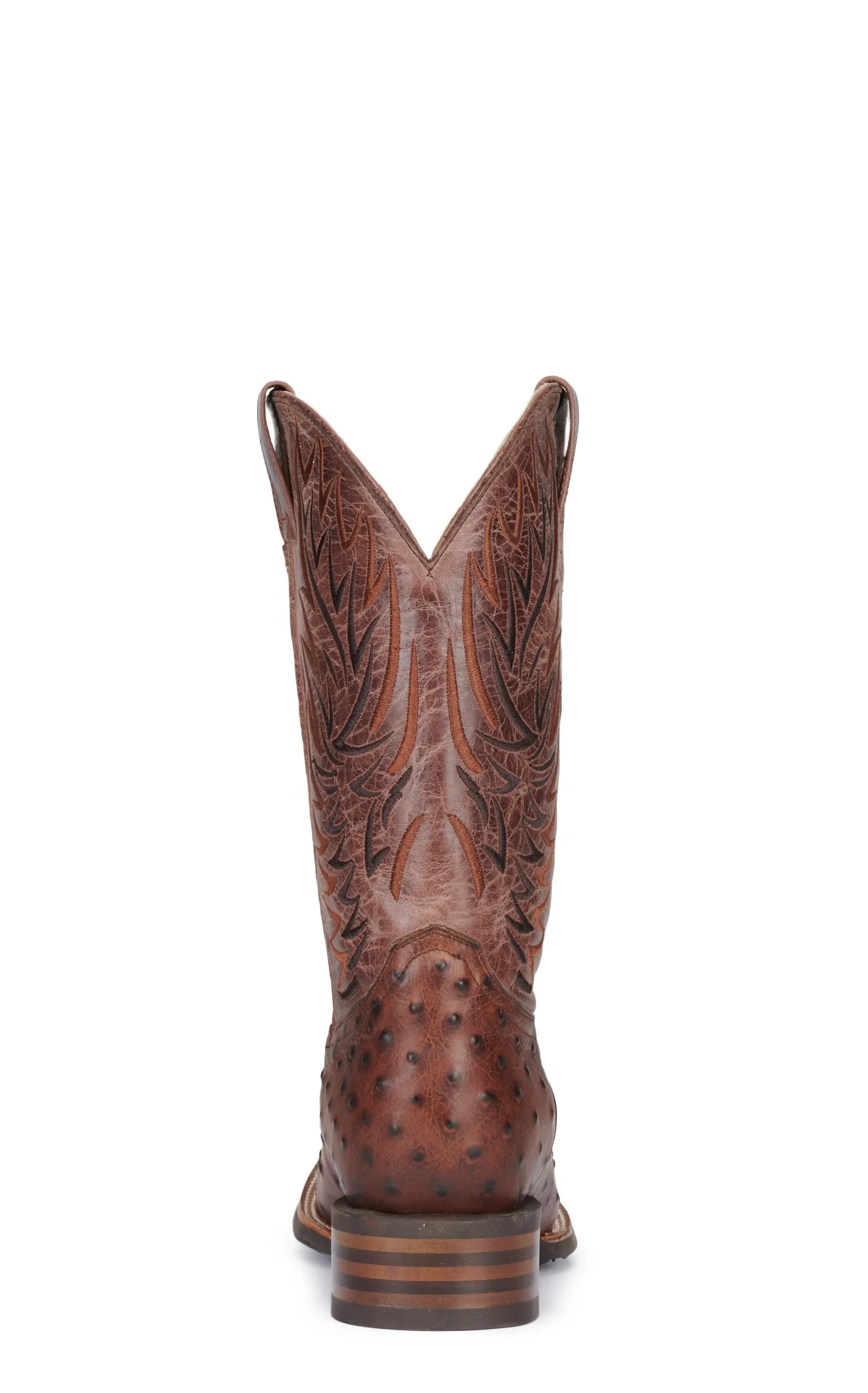 Cavender's Men's Intrepid Chocolate Ostrich Print Wide Square Toe Cowboy Boots