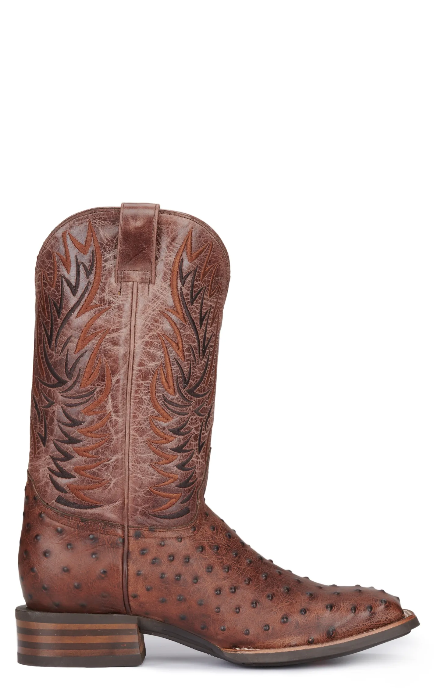 Cavender's Men's Intrepid Chocolate Ostrich Print Wide Square Toe Cowboy Boots