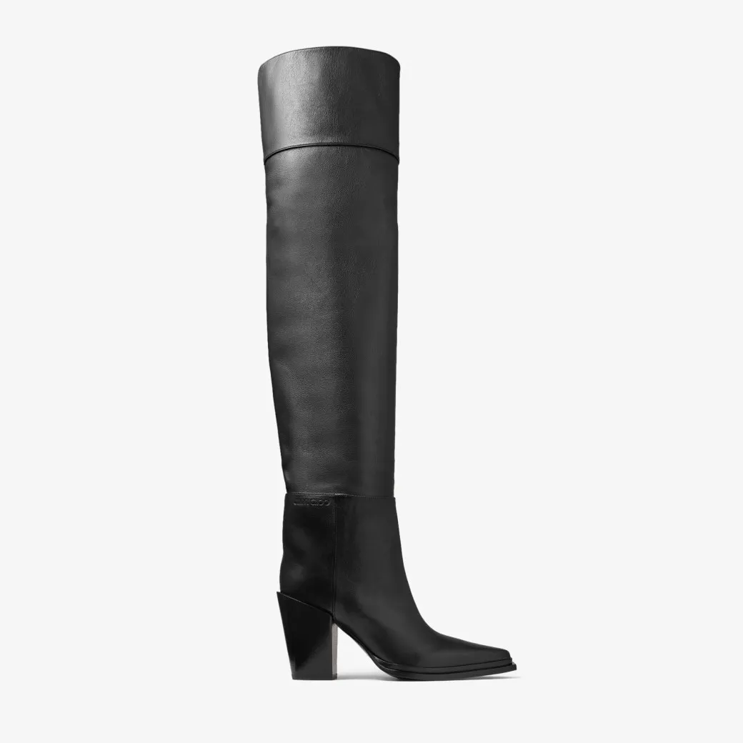 Cece Over The Knee Boot 80 Black Leather Over-The-Knee Boots