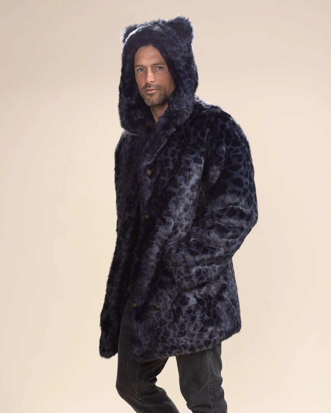 Classic Men's Faux Fur Coat | Indigo Leopard