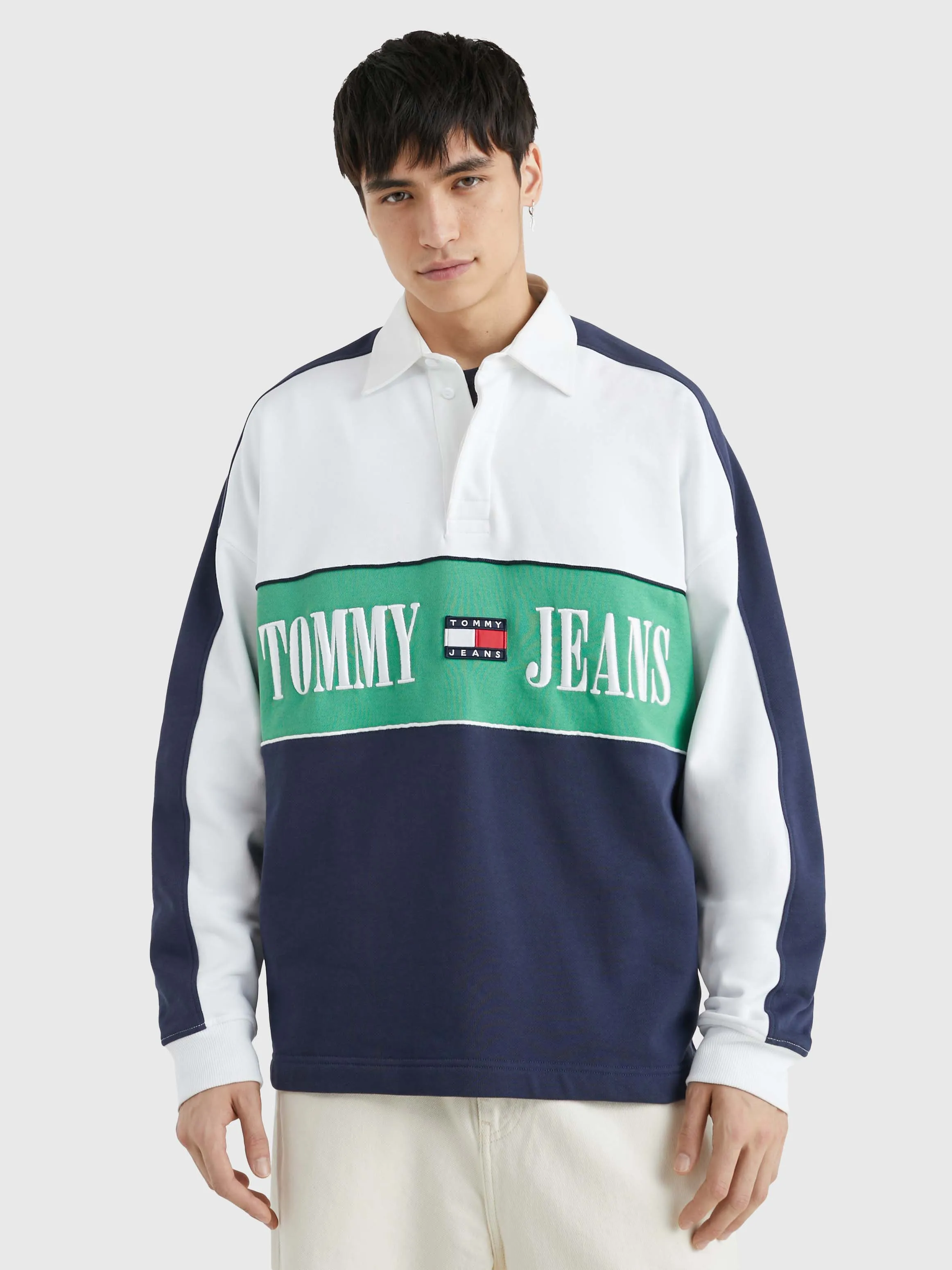 Colour-Blocked Logo Oversized Rugby Shirt | Sweatshirts & Hoodies | Tommy Jeans