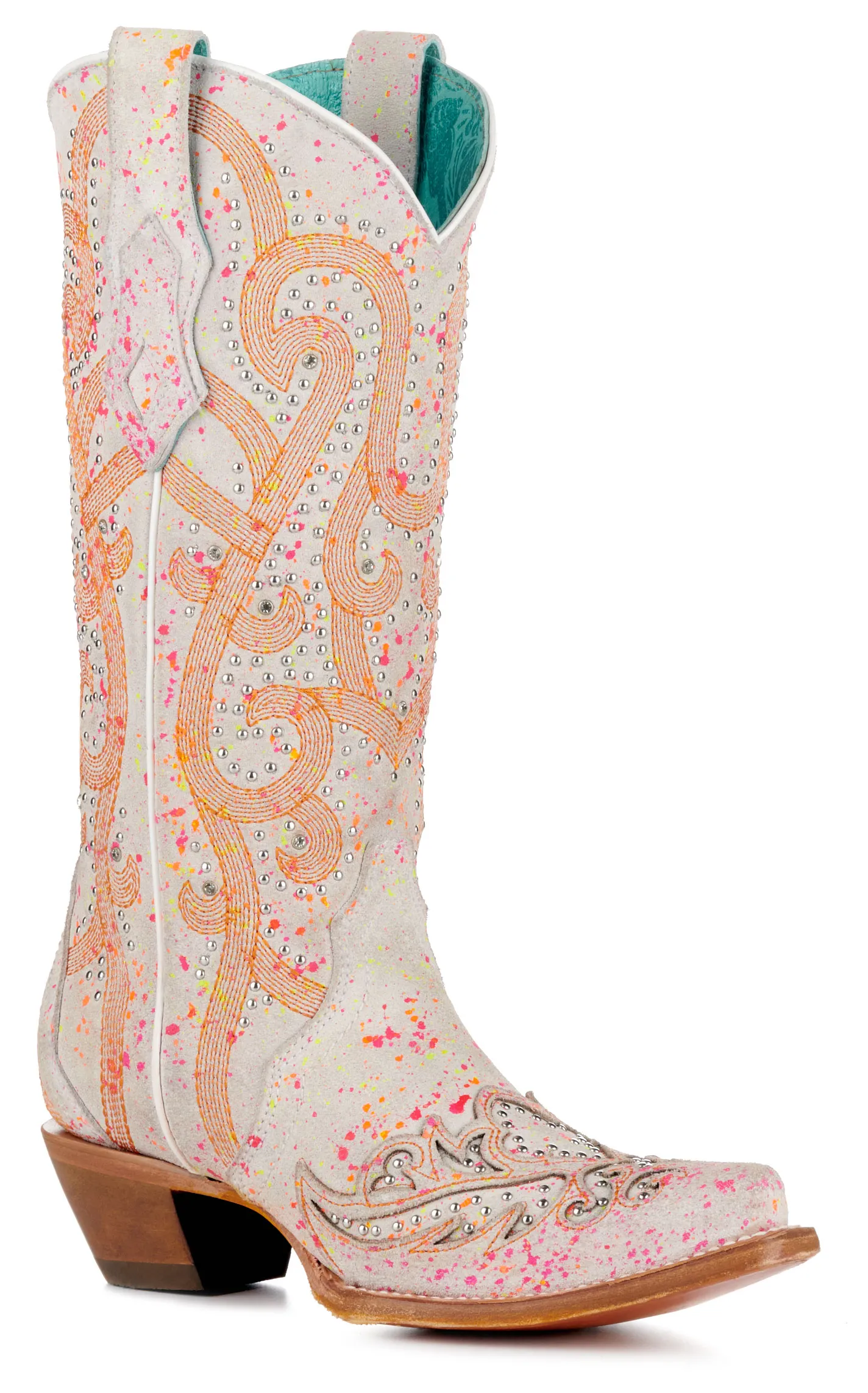 Corral Women's Ash Grey with Neon Splatters Black Light Snip Toe Cowboy Boots