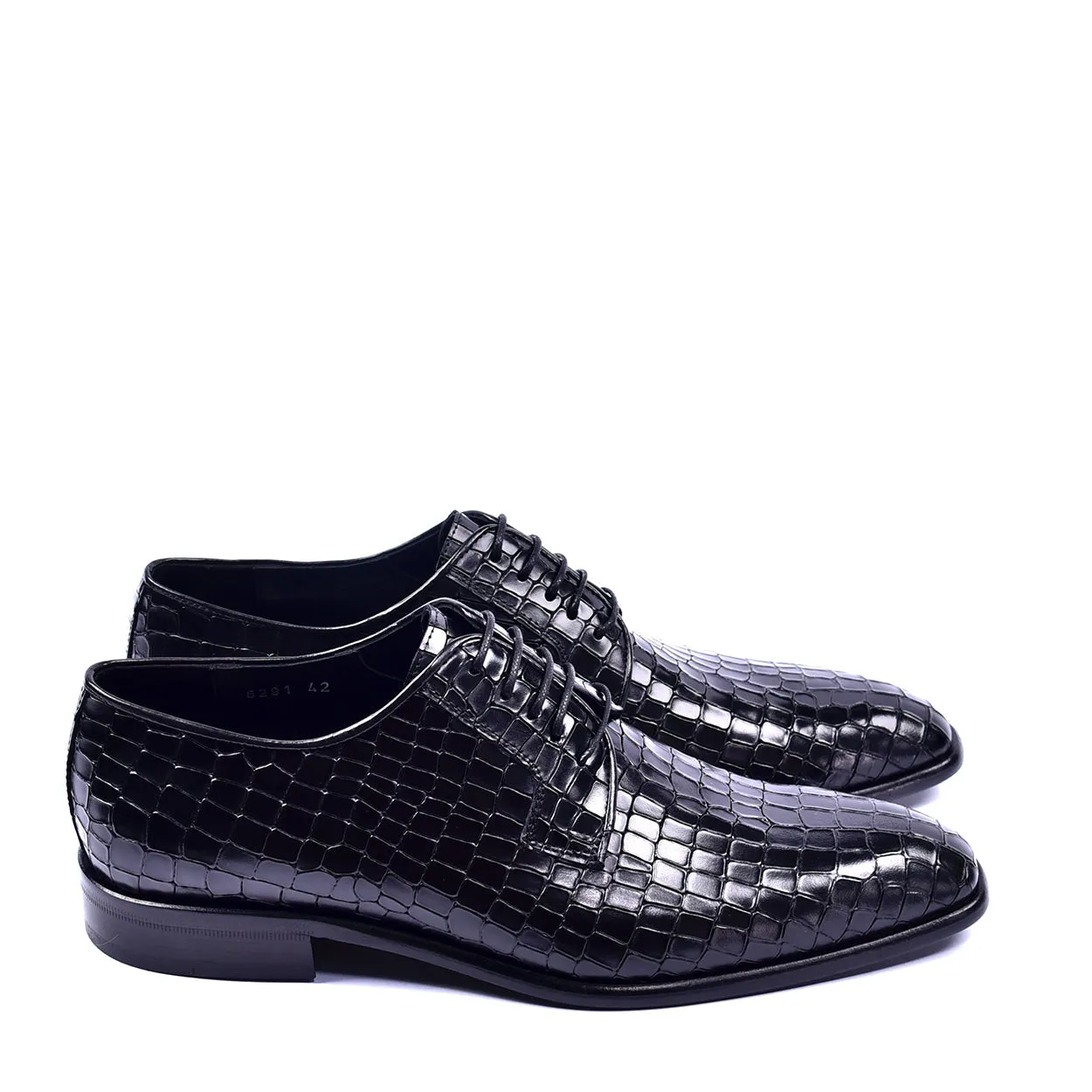 Corrente C01505-6291 Men's Shoes Black Crocodile Print / Calf-Skin Leather Derby Oxfords (CRT1315)