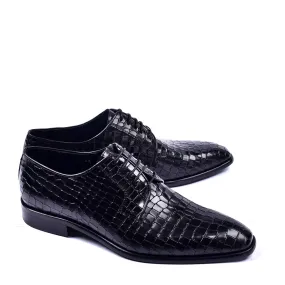 Corrente C01505-6291 Men's Shoes Black Crocodile Print / Calf-Skin Leather Derby Oxfords (CRT1315)