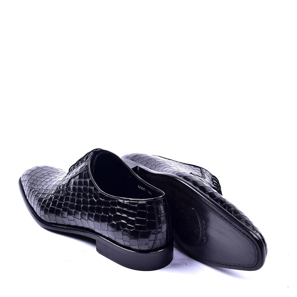 Corrente C01505-6291 Men's Shoes Black Crocodile Print / Calf-Skin Leather Derby Oxfords (CRT1315)