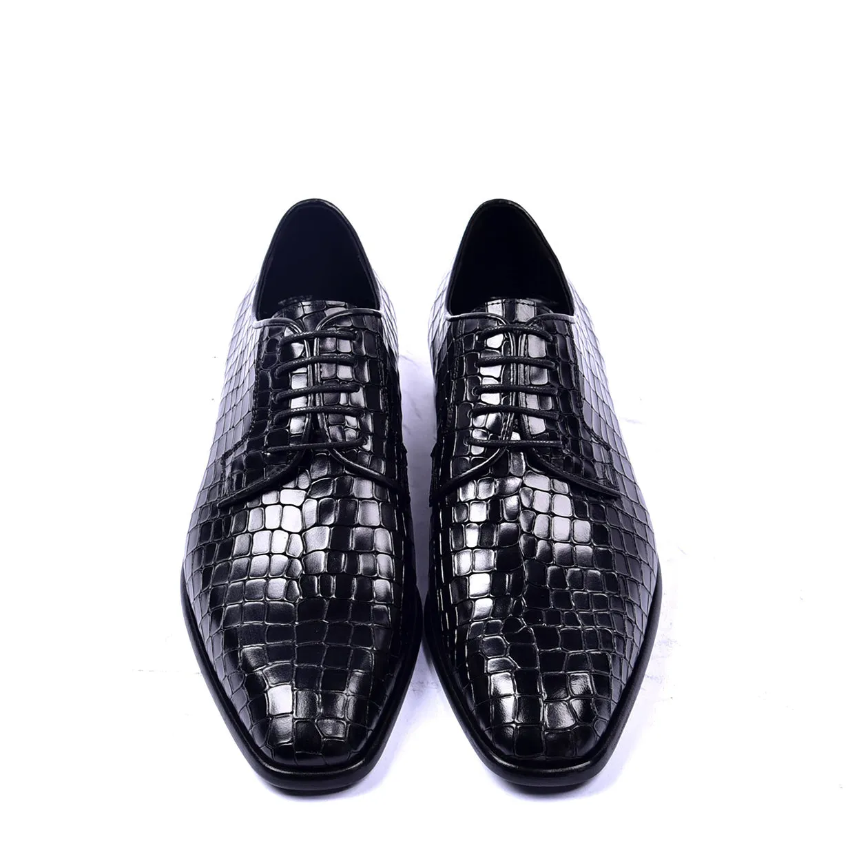 Corrente C01505-6291 Men's Shoes Black Crocodile Print / Calf-Skin Leather Derby Oxfords (CRT1315)