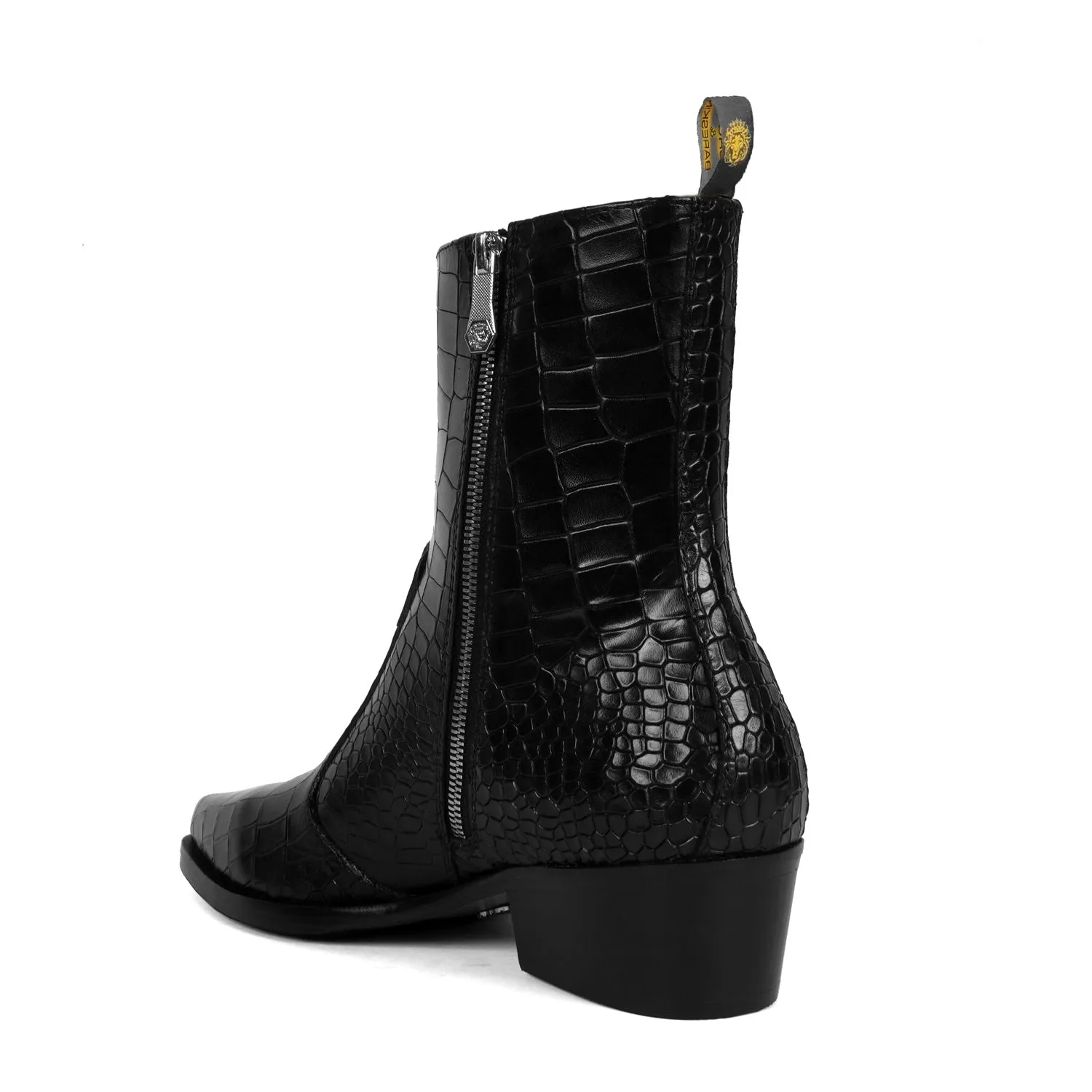 Cow Boy Cuban Heel Black Croco Textured Leather Boot