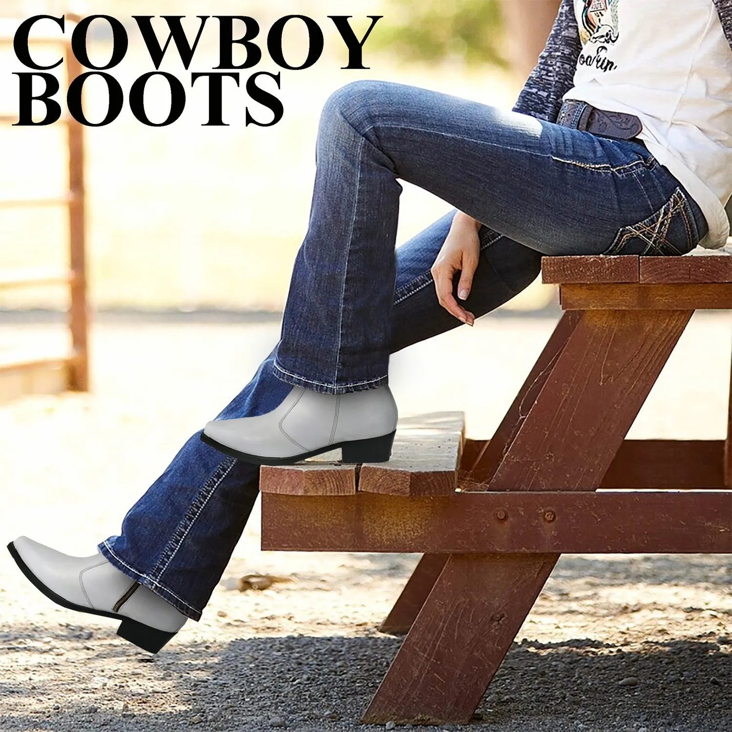 Cuban Heel Cowboy Boot in Genuine White Leather