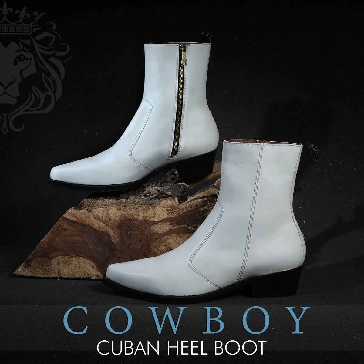 Cuban Heel Cowboy Boot in Genuine White Leather