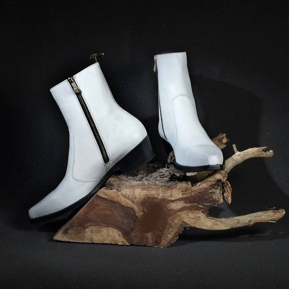 Cuban Heel Cowboy Boot in Genuine White Leather