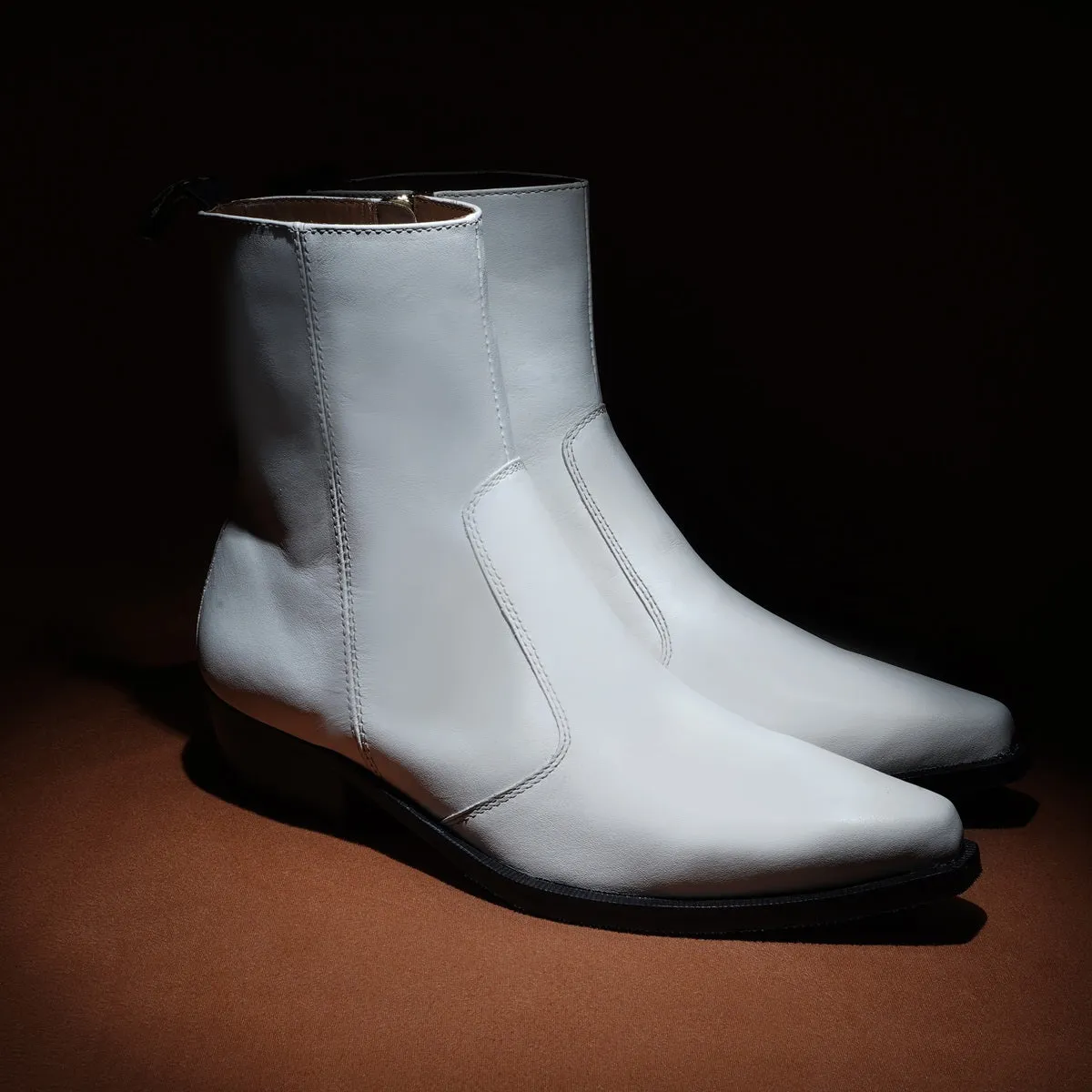 Cuban Heel Cowboy Boot in Genuine White Leather