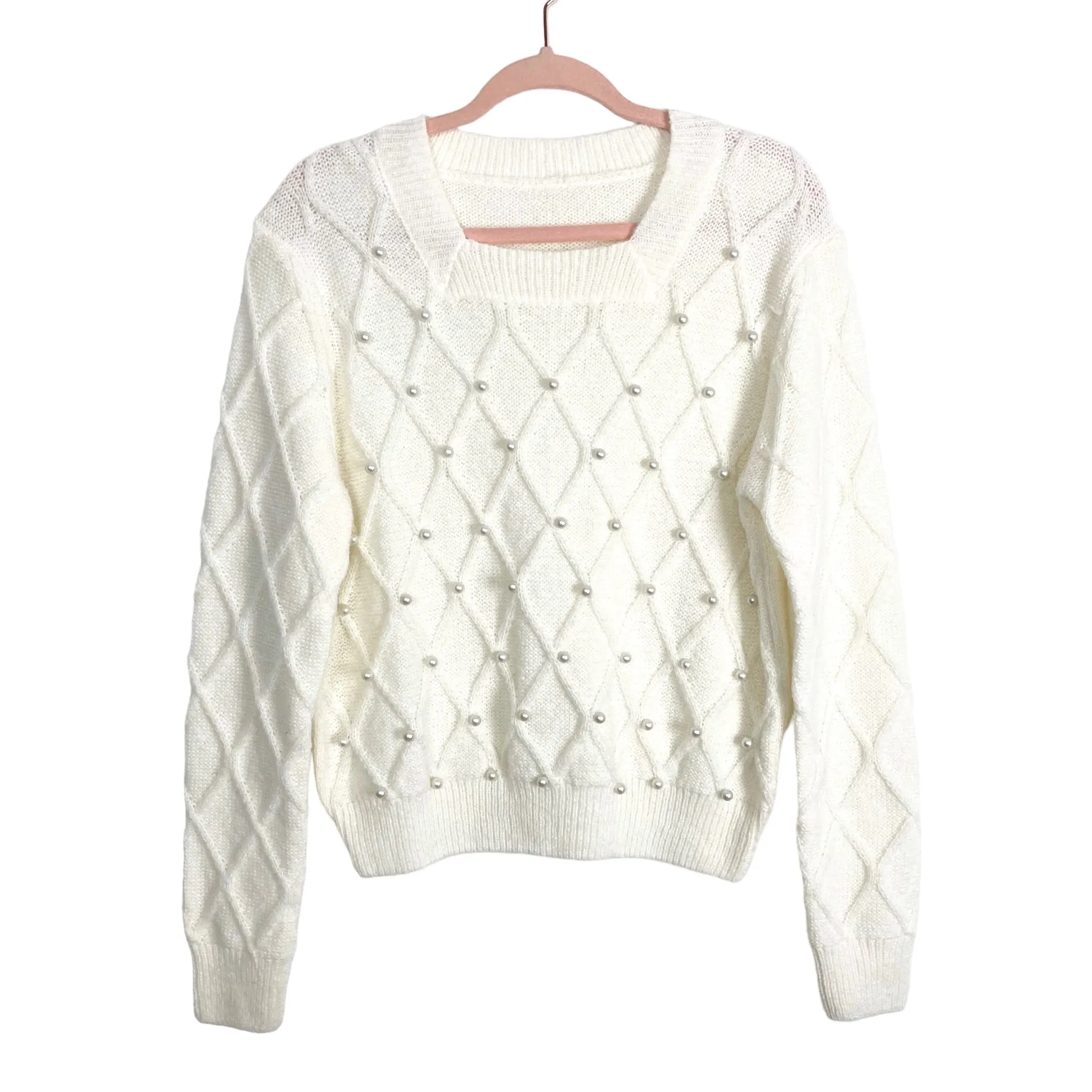 Cupshe White Pearl Sweater- Size S