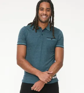 D555 Mens Teal Textured Polo Shirt With Jacquard Collar and Cuffs (TROY 2)