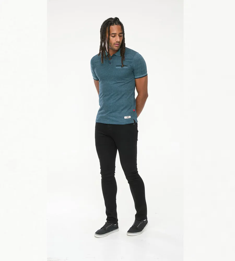 D555 Mens Teal Textured Polo Shirt With Jacquard Collar and Cuffs (TROY 2)