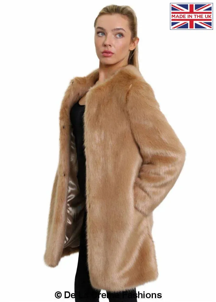 De La Creme Womens Faux Fur Classic Coat