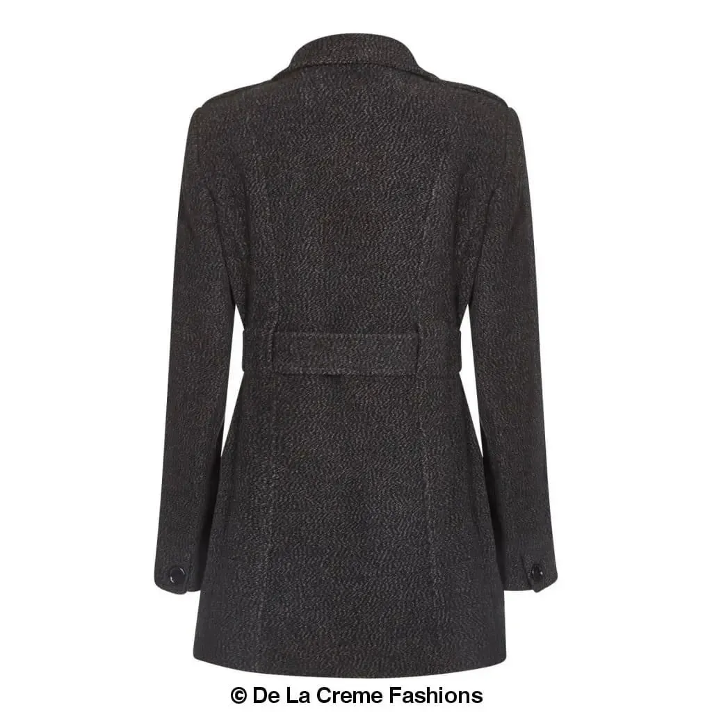 De La Creme - Womens Military Style Wool Belted Coat