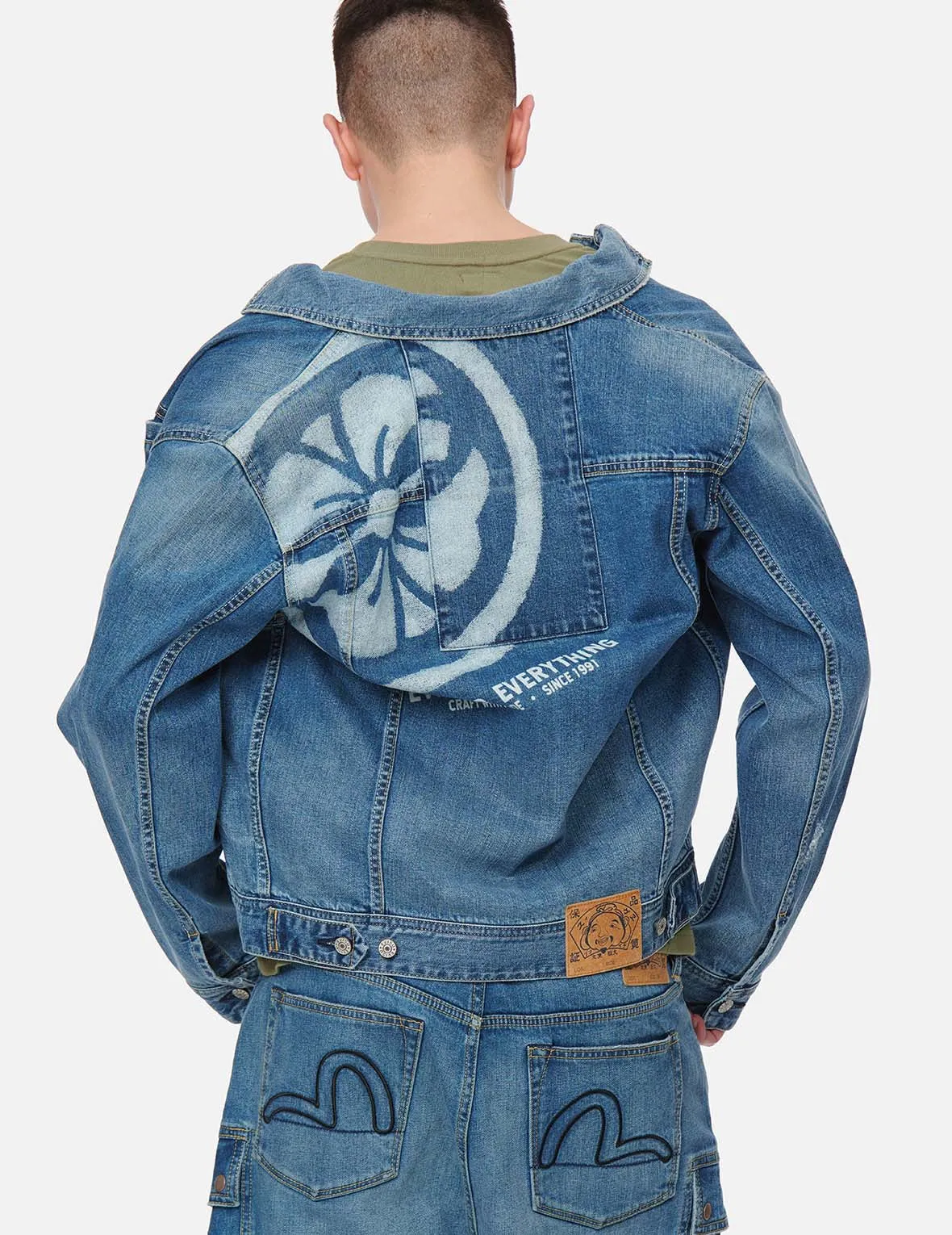 Deconstructed Kamon Print Denim Jacket