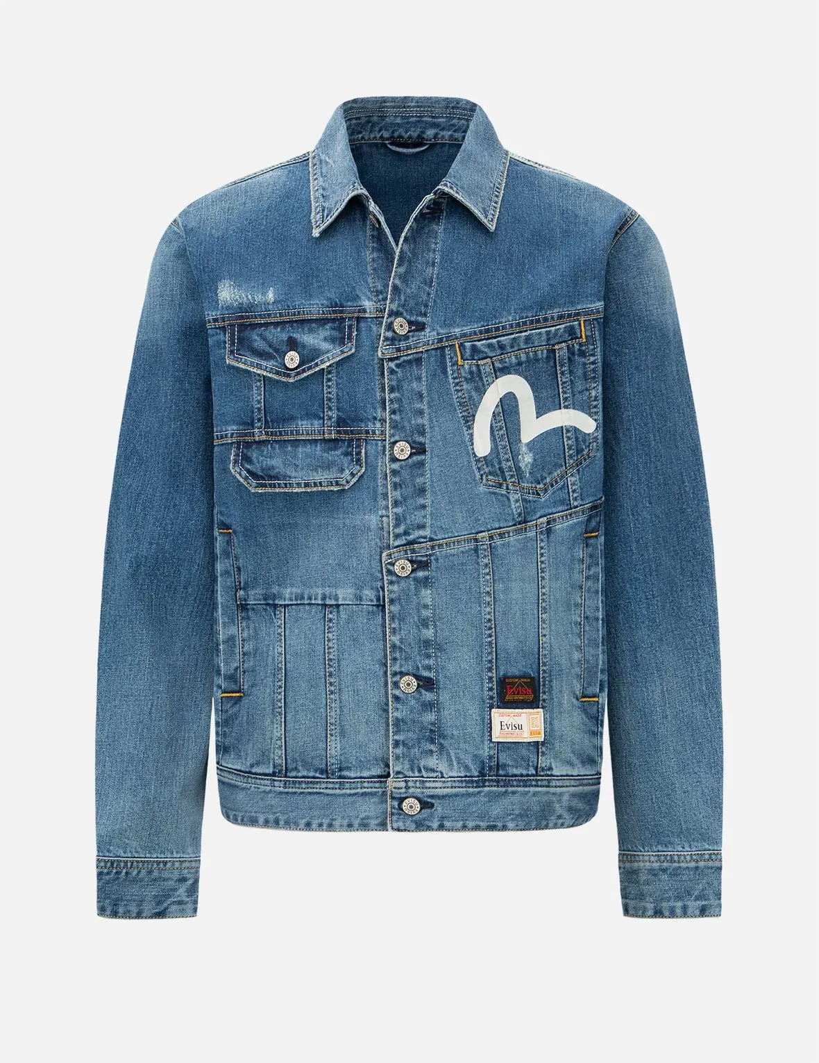 Deconstructed Kamon Print Denim Jacket