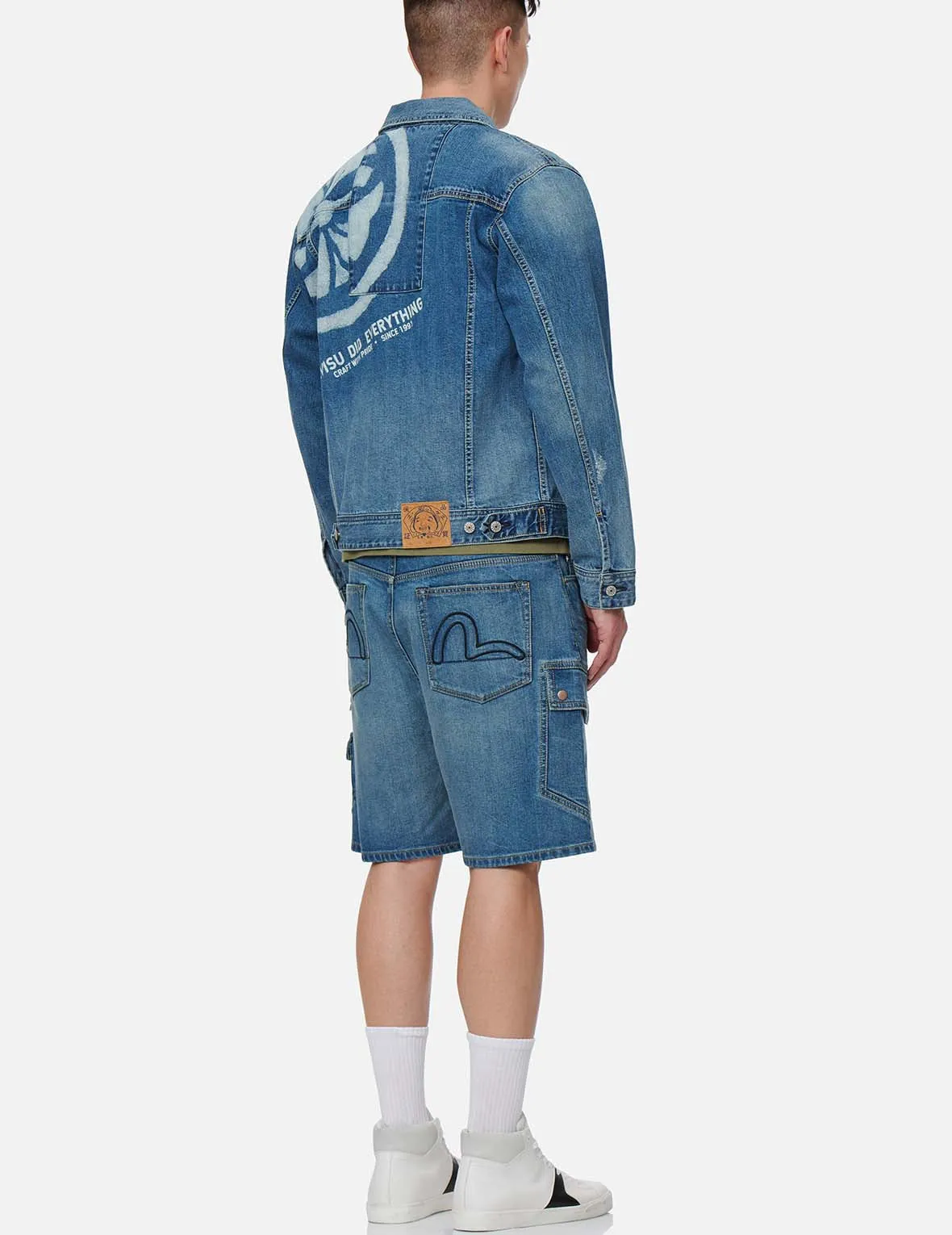 Deconstructed Kamon Print Denim Jacket