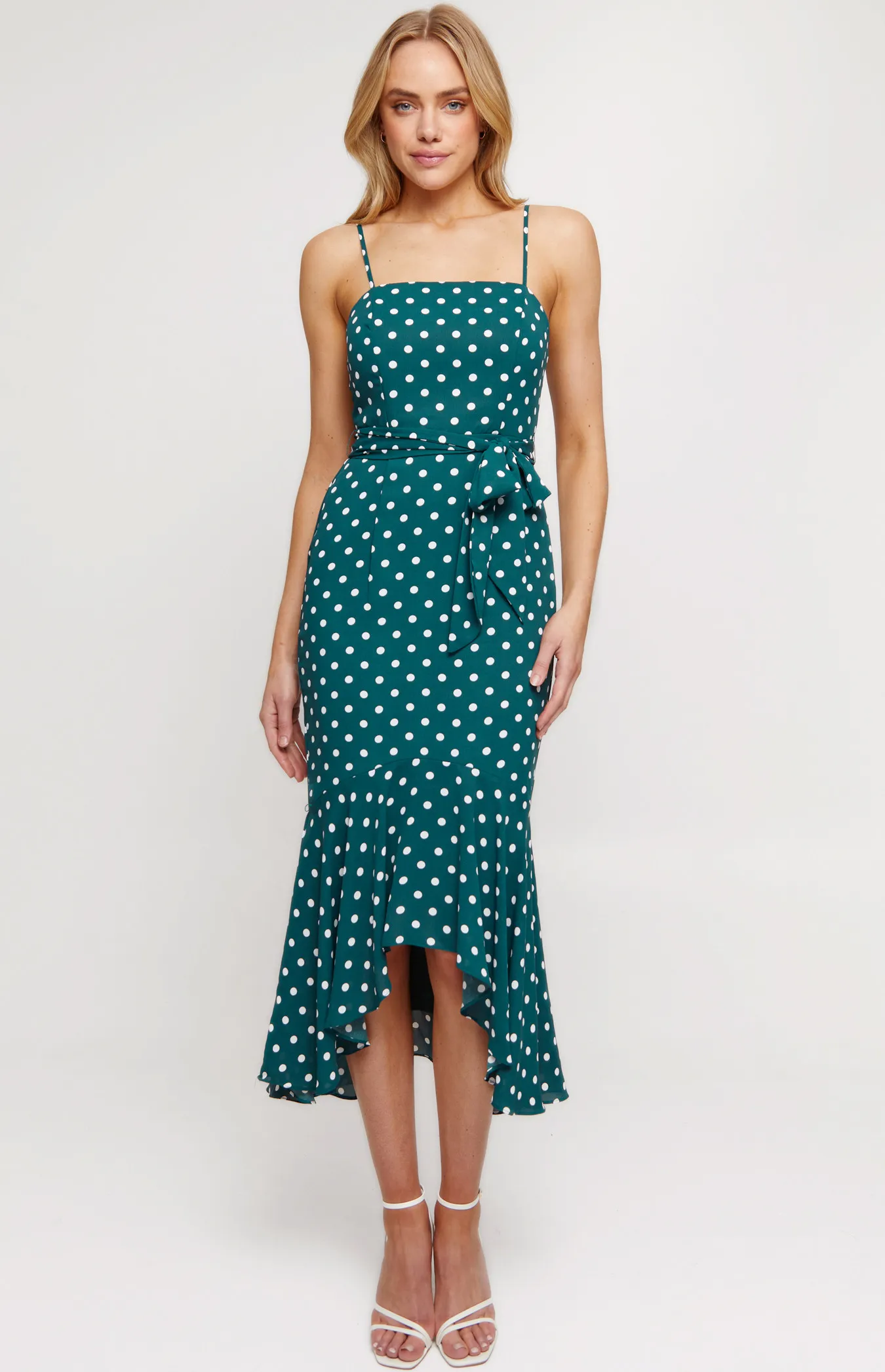 Dotted Singlet Strap Midi Dress (SDR672A)