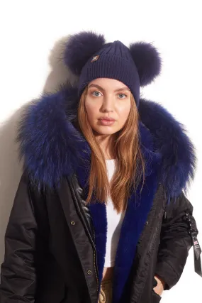 Double Harley Pom Pom Hat - Navy